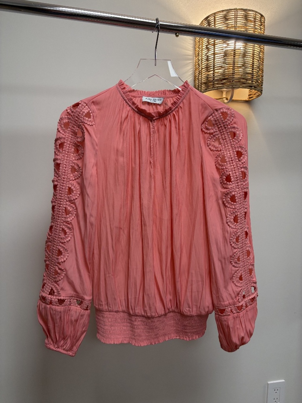 Ramy Brook Coral Pink Lace Cutout Sleeve Blouse